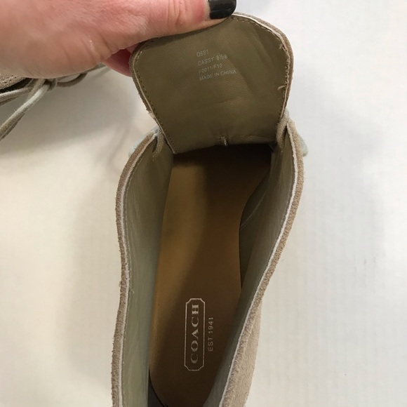 Coach Cassy tan nude suede leather wedge tie ankle boots booties 8.5 - Picture 11 of 15